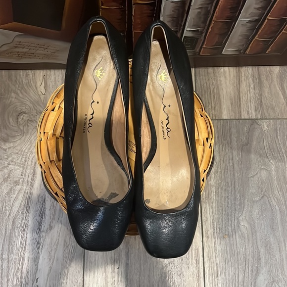 Nina Black Leather silver Detail Block Heel Shoes Size 9.5 - Picture 6 of 8